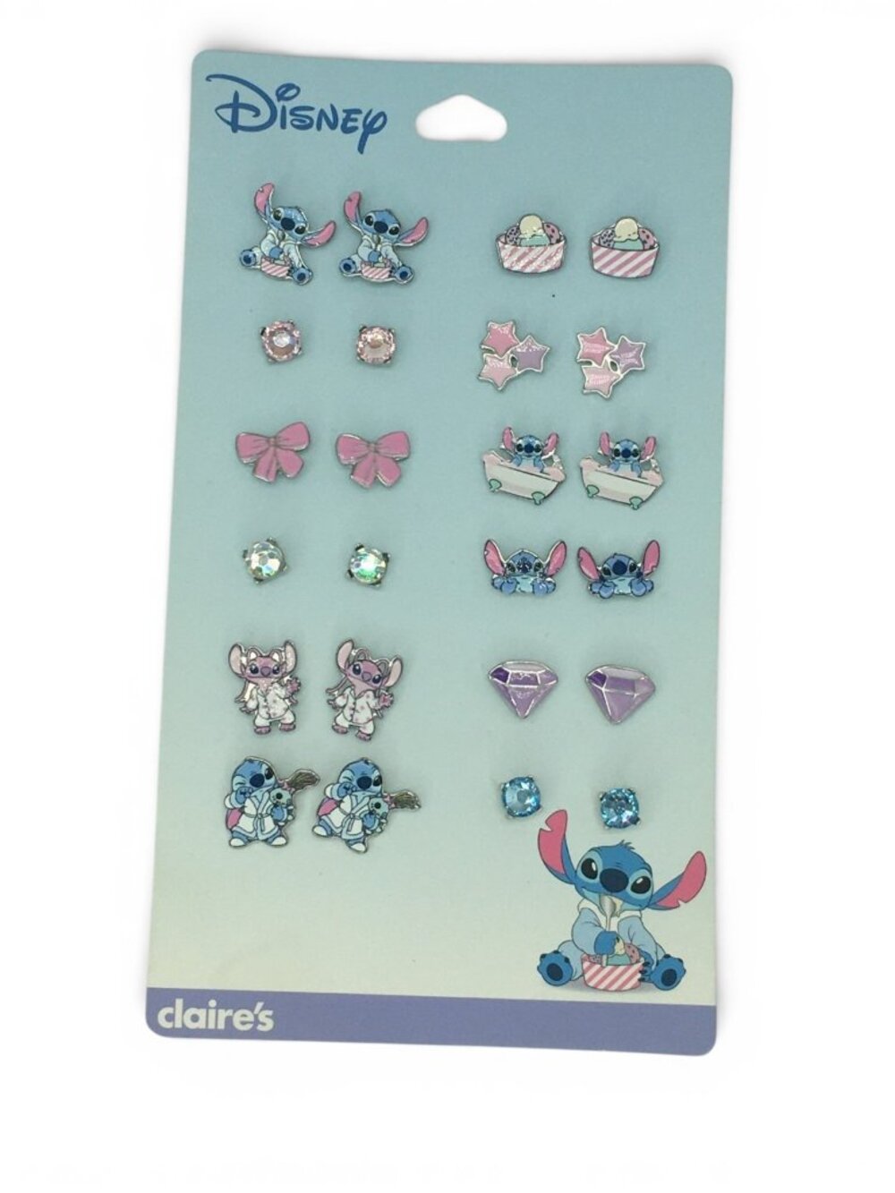 Disney Stitch 12 Pair Stud Earrings Set Claire's Neon Tuesday Lilo & Stitch NEW